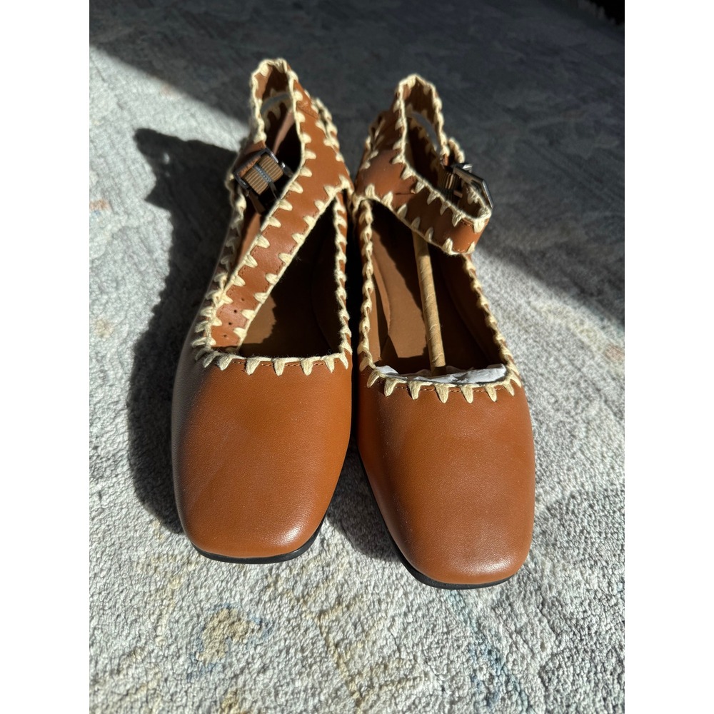 Free People Crochet Mystic Mary Jane Flats Tan Leather Ivory 9.5